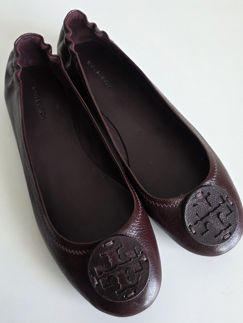 Tory Burch Deep Burgundy Leather Minnie Ballet Flats